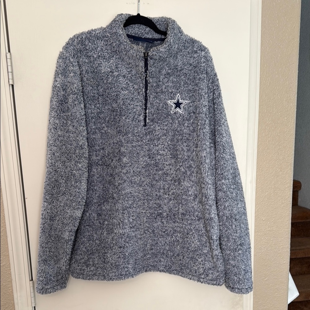 Gray Cowboys Quarter-Zip Fuzzy Sweater